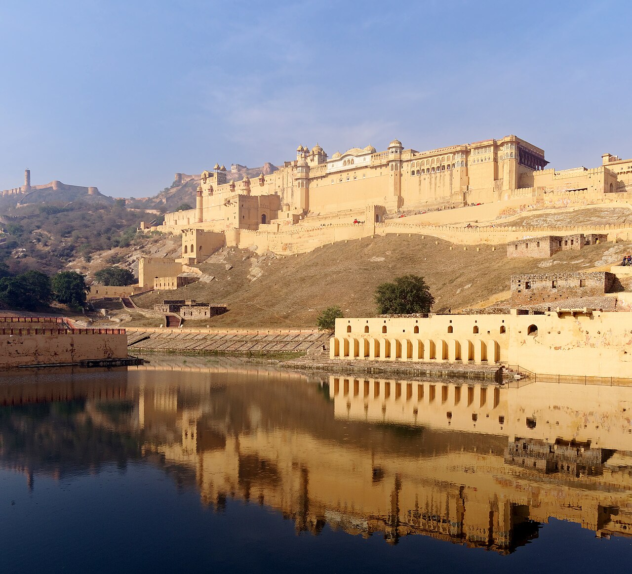 Majestic Amber Fort overlooking Maota Lake in Amer Jaipur