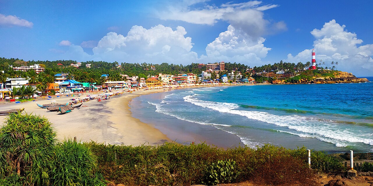 Kovalam Beach Crescent Shore and Arabian Sea in Thiruvananthapuram